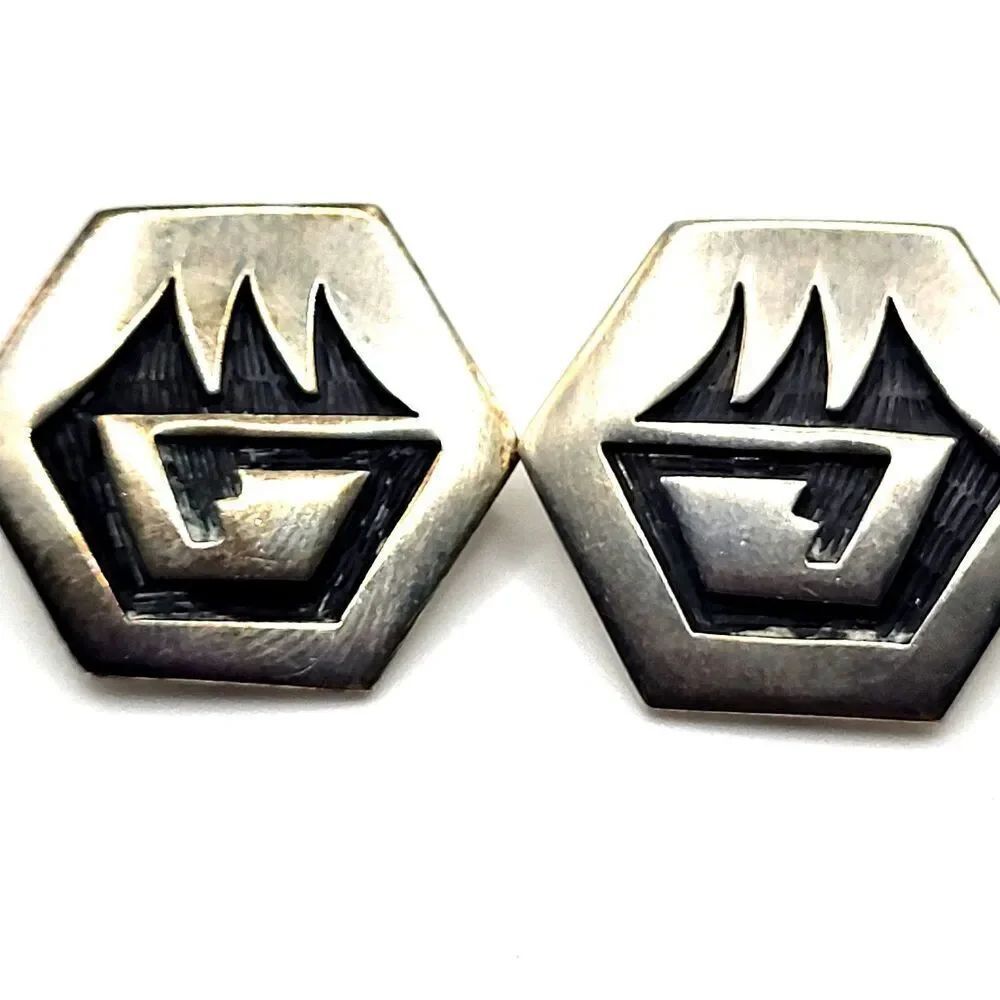 Vintage Authentic Rare 925 Sterling Silver Native American Tribal Hopi Clip On